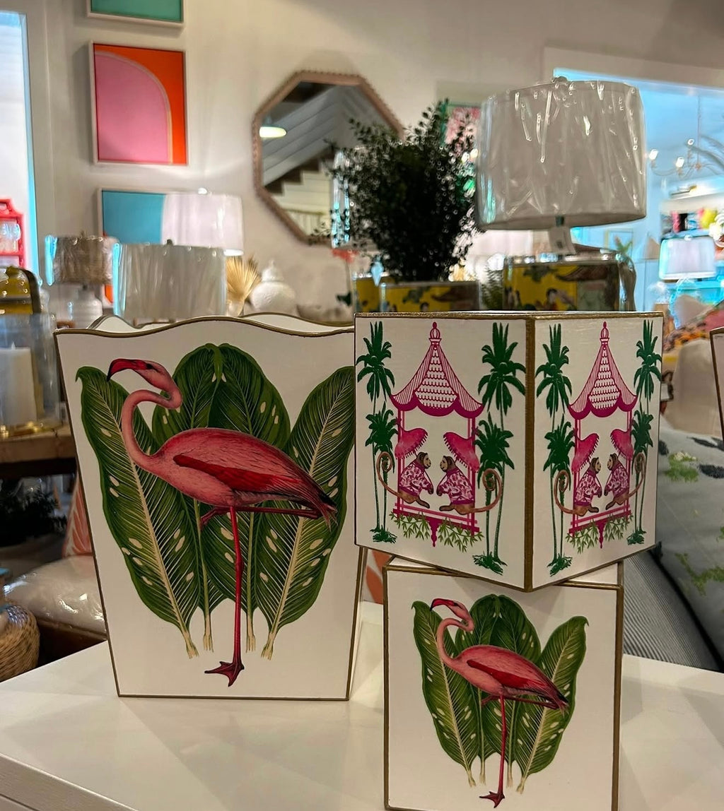 Flamingo on Palms Wastepaper Basket