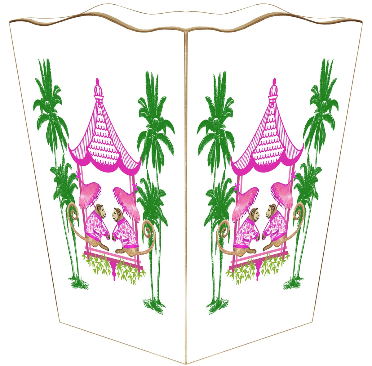 Chic Monkey with Palms Pink Wastebasket