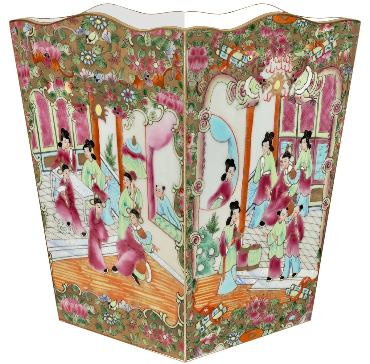 Rose Medallion People Wastebasket